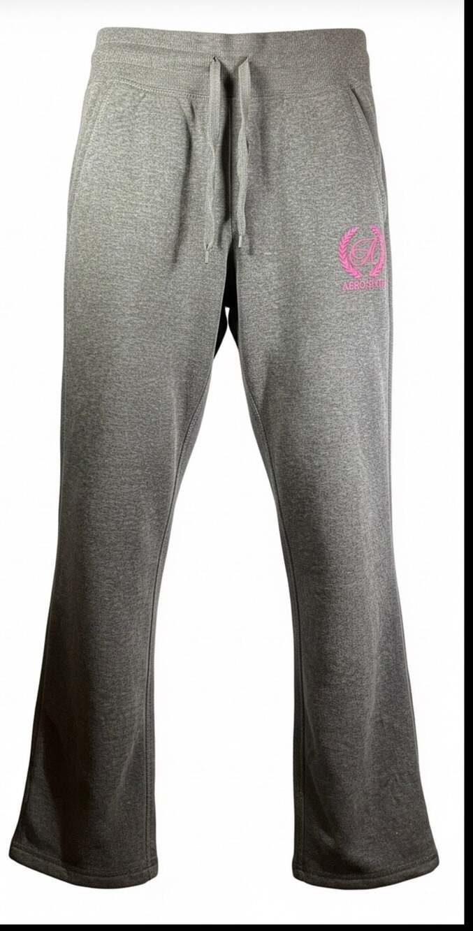 Aéropostale Sport Gray Drawstring Sweatpants with Pink Embroidered Logo